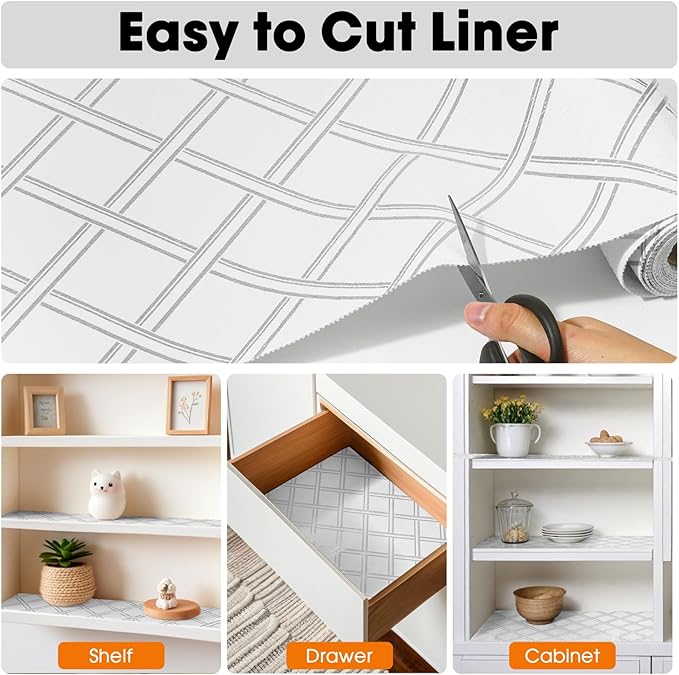 Drawer and Shelf Liners for Kitchen Cabinets Non-Adhesive Cabinet Liners Strong Grip Non Slip Waterproof Contact Paper for Cabinets and Drawers Shelves Cupboard,Silver Geometric,12IN X 20FT - Image 4