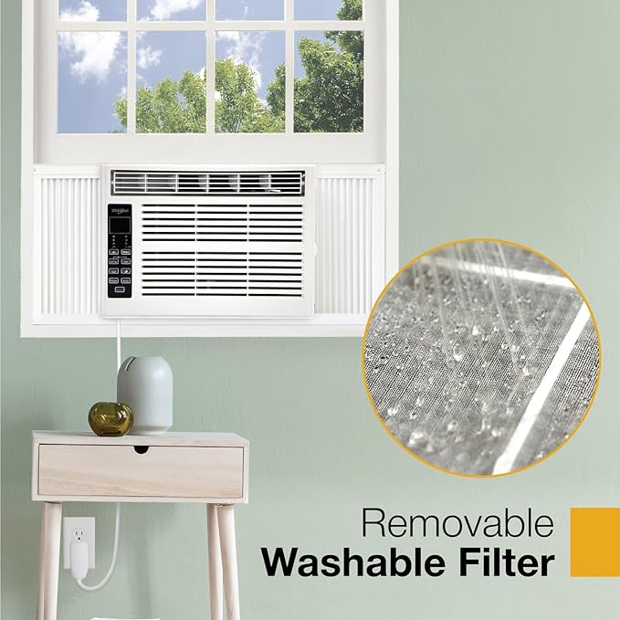 Whirlpool 8,000 BTU Window Air Conditioner with Dehumidifier, 115V, Window AC for Rooms up to 350 Sq. Ft., Living Room, Bedroom, or Apartment, with 3 Speeds, Remote Control, and 24H Timer, White - Image 7