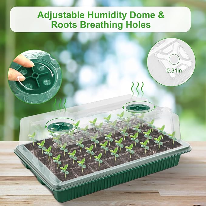 2 Packs Starter Tray with Grow Light, 80 Cells Seed Starter Kits with Humidity Dome and Base Plant Germination Seedling Starter Kit with Smart Timer for Indoor Greenhouse Wheatgrass Hydroponic - Image 4