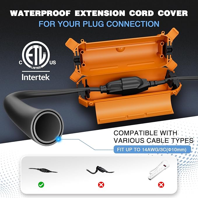 Flemoon [3 Pack] Outdoor Extension Cord Safety Cover with Waterproof Seal, Weatherproof Electrical Connection Box to Protect Outdoor Outlet, Plug, Socket, Christmas Holiday Decoration Light, Orange - Image 2
