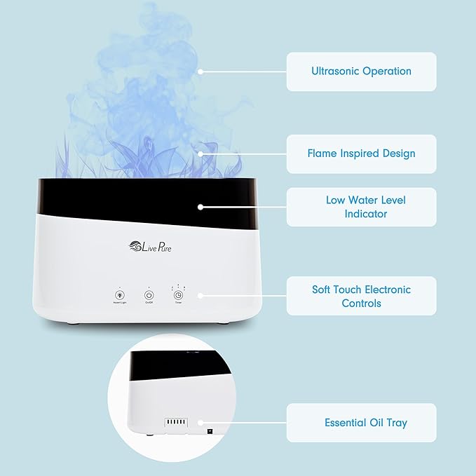 LivePure LP300HUM Aqua Flame Cool Mist Humidifier – Small Ultrasonic Plant Humidifier Indoor with Essential Oil Diffuser – Dorm Essentials, Apartment, Desks & Home Office Taupe - 0.20 Gal/ .75L - Image 3