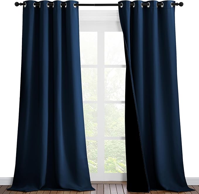 NICETOWN 100% Blackout Blinds, Set of 2, 46 inches x 102 inches, Laundry Room Decor Window Treatment Curtains for Large Patio Sliding Door, Thermal Insulated Moroccan Blue Curtains for Bedroom by NICETOWN