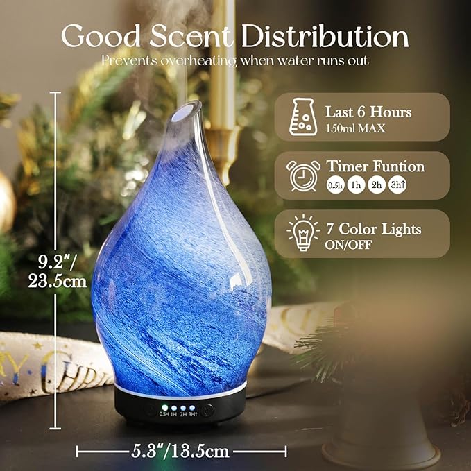 Porseme 150ml Essential Oil Diffuser Glass Color Changing Aroma Air Diffusers Aromatherapy Ultrasonic Cool Mist Humidifier 6 Running Hours Waterless Auto-Off for Sleeping Yoga Office Spa (Obsidian) - Image 3