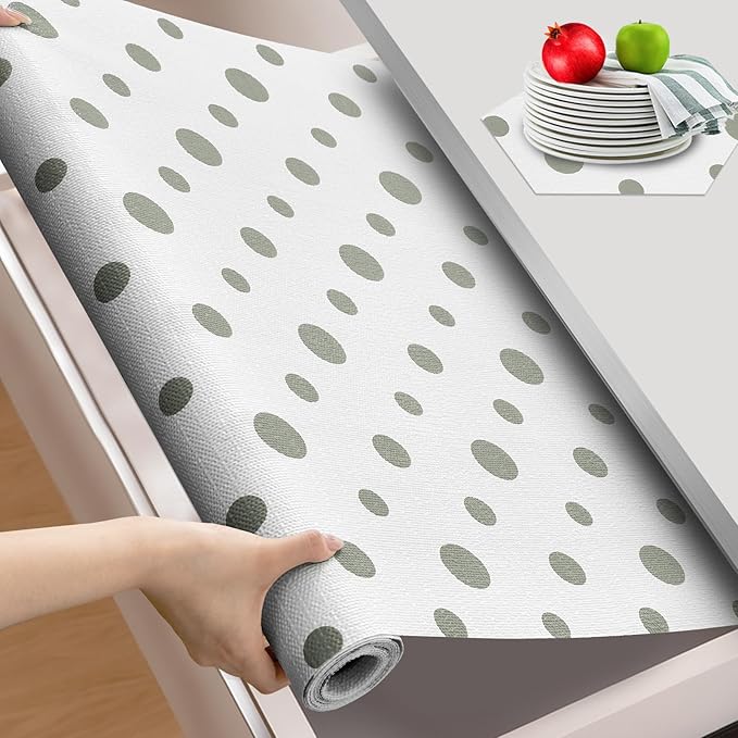 Beautysaid Shelf and Drawer Liner for Kitchen Cabinet, Non Adhesive Non Slip Shelf Paper Waterproof Washable Thickened for Dresser Pantry Shelve Bathroom Protector Liner(Polka Dot,23.6 in x 30 FT) by Beautysaid