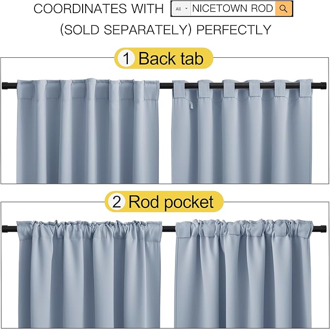 NICETOWN Blackout Curtains Window Drapes - (Vintage Blue Color) 52 inches W by 54 inches L, Set of 2, Blackout Curtain Panels for Boy's Nursery - Image 3