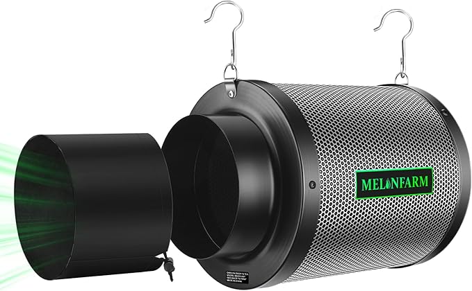 MELONFARM 6" Air Carbon Filter Smelliness Control with Australia Virgin Charcoal, Odor Removal Carbon Filter for Grow Tent, Inline Fan, Hydroponics, Pre-Filter Included, Insulated Flange 6" x 11.8" by MELONFARM