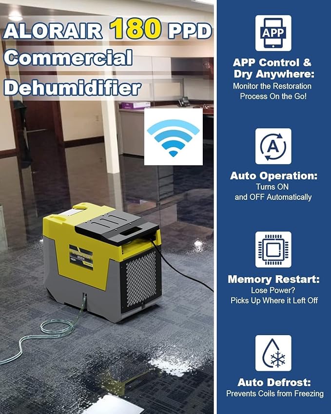 AlorAir 180 PPD LGR Commercial Dehumidifier with Pump, Heavy Duty Industrial Dehumidifiers Water Damage Restoration for Homes, Basements, Garages, Gym and Job Sites, Winter Storm (Yellow) - Image 4