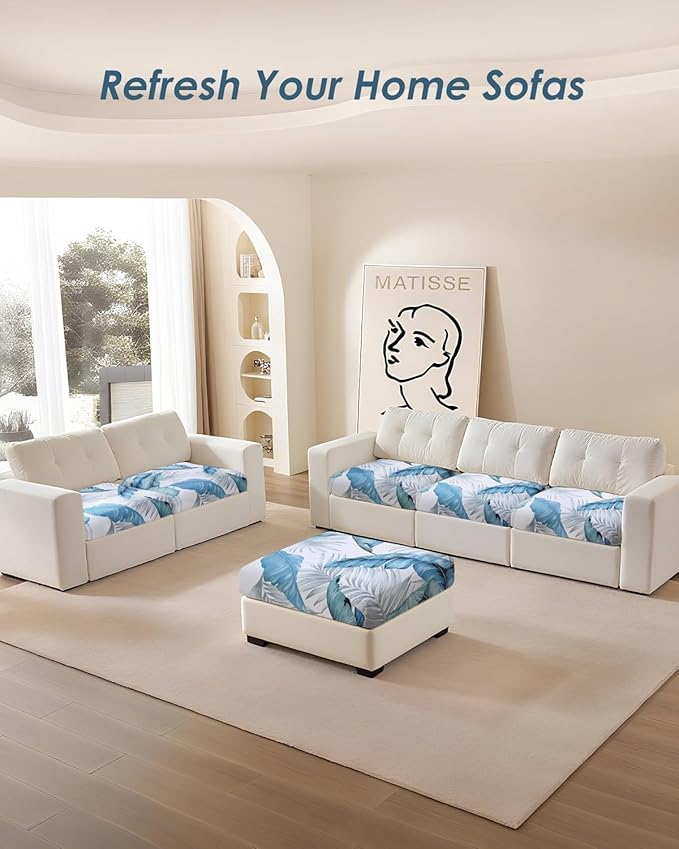 Fuloon Sofa Cushion Covers, Stretch Printed Seat Cushion Cover Couch Seat Slipcovers Washable Furniture Protector for Armchair Loveseat Sofa (Floral Gray-Blue, 2 PCS) - Image 7