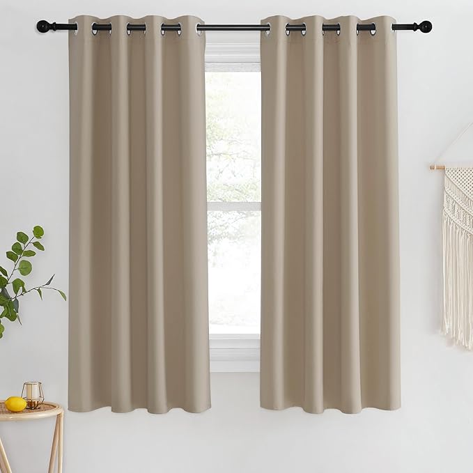 NICETOWN Blackout Short Curtain 63 inches Long for Windows, Thermal Insulated Curtain Grommet Room Darkening Window Treatment for Bedroom/Living Room, 1 Panel, W46 x L63, Taupe by NICETOWN