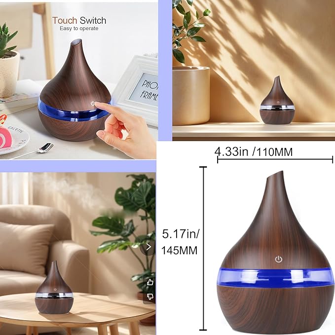 FULLBELL Cool Mist Humidifier, 300ML, 10-20 Hours Runtime, 7 Color Lights, 2 Modes, 24db Quiet, Black (Dark Brown-300ML) - Image 4