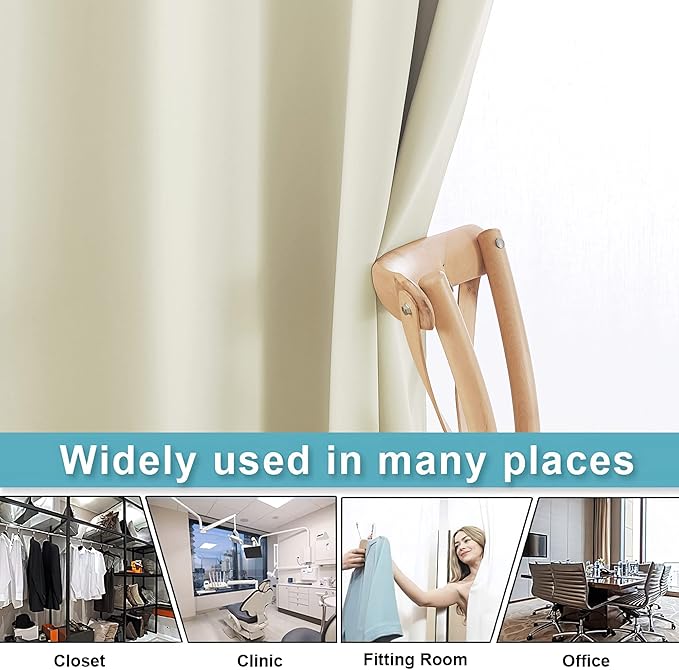 RYB HOME Extra Wide Curtains for Divider Room Separation Soundproof Temporary Door Curtains for Bedroom Closet Office Home Theatre Garage Living Room Privacy Drop Cloth, W 120 x L 84 inches, Beige - Image 5