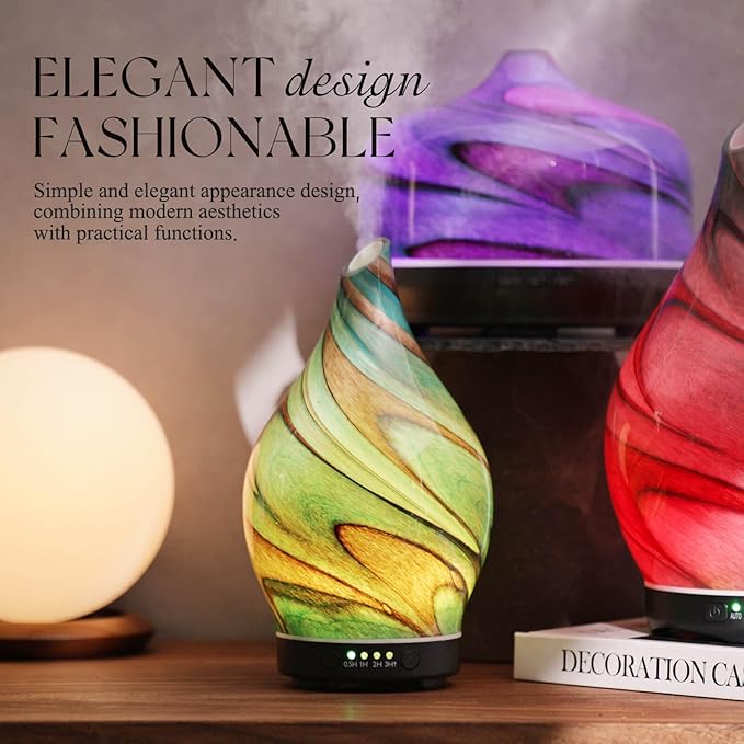 Porseme 150ml Essential Oil Diffuser Glass Color Changing Aroma Air Diffusers Aromatherapy Ultrasonic Cool Mist Humidifier 4 Running Hours Waterless Auto-Off for Sleeping Yoga Office Spa (Teal Green) - Image 4