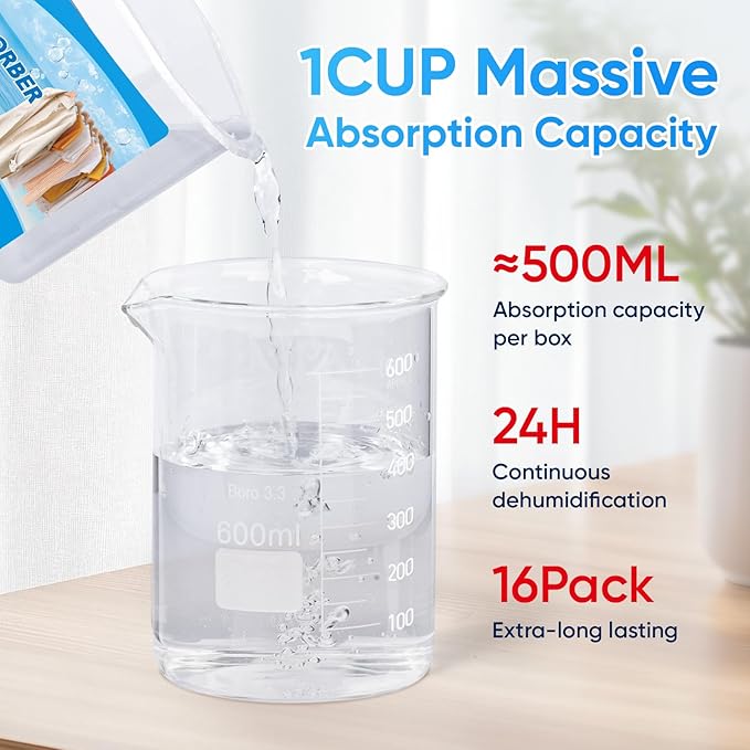 16 Pack Moisture Absorbers, 10.5 OZ Humidity Absorber Bucket, Moisture Absorbers for Closet, Dehumidifier Bucket for Wardrobes (Ocean Scent), Kitchens and Bathrooms - Image 5