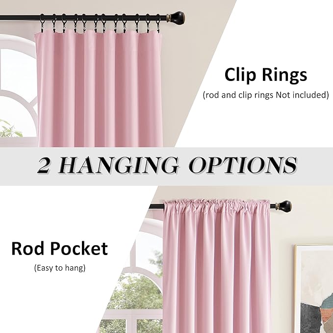 DONREN Pink Blackout Drapes for Girls Room - Home Decoration Privacy Protection Thermal Insulated Blackout Window Drape with Rod Pocket (2 Panels,42 x 96 Inch) - Image 2