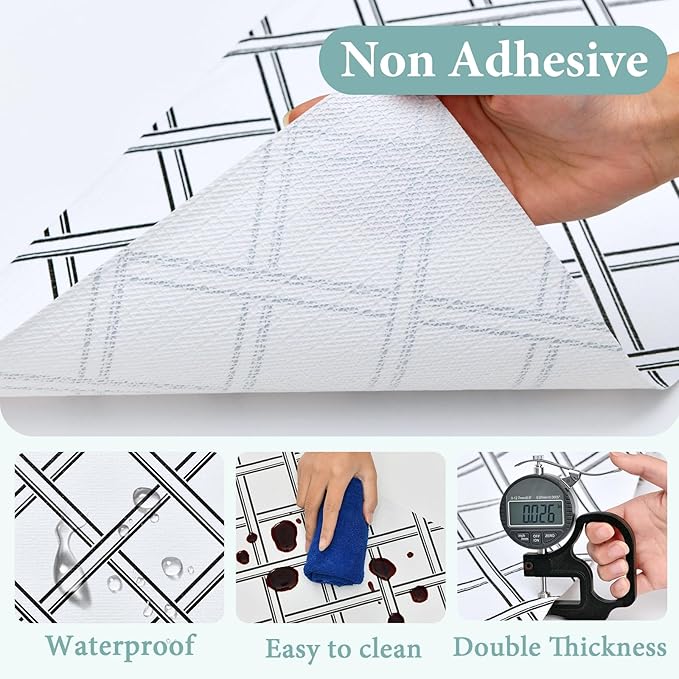 Drawer and Shelf Liner for Kitchen Cabinet: 12 in X 30 Ft Non Slip Waterproof Shelf Paper Non Adhesive Refrigerator Liners Black and White Squares Easy Liners for Bathroom - Image 5