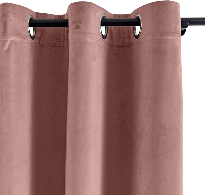 ChadMade Blackout Lined Premium Velvet Curtain Coral 100Wx108L Inch (1 Panel), Eyelet Grommet for Livingroom Bedroom Theater Studio, Leon Collection - Image 2