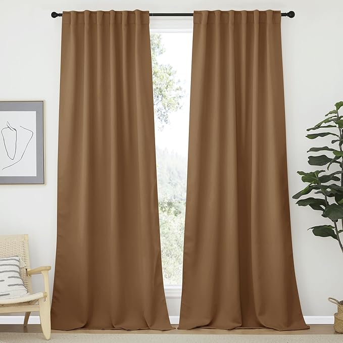 NICETOWN Bedroom Blackout Curtain Panels - (Gold Brown Color) 52 x 108 Inch, 2 PCs, Insulating Energy Saving Solid Rod Pocket Blackout Drapes for Hall, Villa by NICETOWN