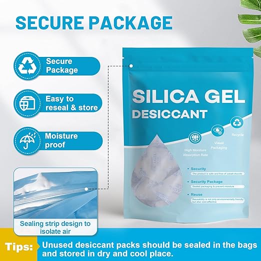 VOISEN 50 Gram 50 Pcs Color-Indicating Silica Gel Packets, Premium Food Grade Desiccant, Transparent Desiccant, Desiccant Packets for Storage, Premium Desiccant Packs for Food, Electronics, Closet - Image 4