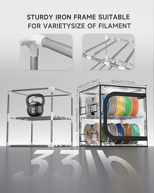 YOOPAI 3D Printer Filament Storage Box with Desiccants - 2 Tiers Metal Filament Storage Rack with Trans Cover,Holds Up to 24 Rolls of Filaments - 3D Filament Storage for Home, Office Workshop, Studio - Image 8