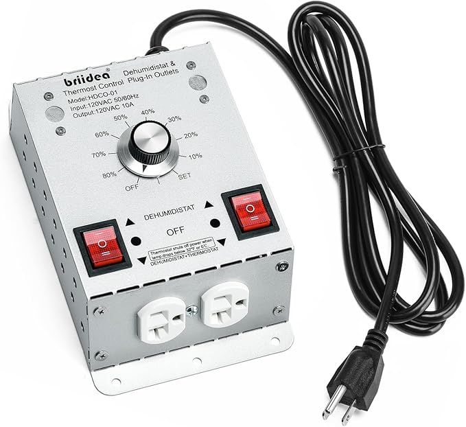 Crawl Space Humidistat Controller, Briidea Dehumidistat and Thermostat Control with 2 Plug in Outlets, Ideal for Basements Attics Garages, Reduce the Crawl Space Humidity Level by briidea