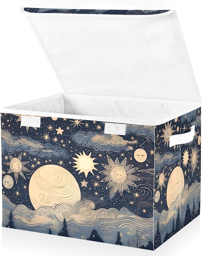 xigua Stars and Moon Storage Bins with Lids and Carrying Handle,Foldable Storage Boxes Organizer Containers Baskets Cube with Cover for Home Bedroom Closet Office - Image 2