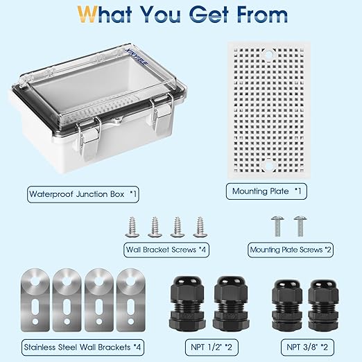 Waterproof Outdoor Project ABS Plastic Junction Box IP67 Weatherproof Dustproof Enclosure with Hinged Cover, Mounting Plate,Wall Brackets for Power Project (Clear,5.9"x3.9"x2.8") - Image 7