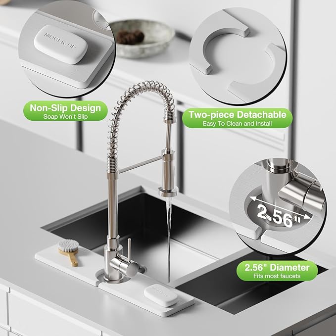 15.8" x 4" Stone Faucet Mat for Kitchen Sink, Quick Drying Diatomite Sink Tray, Faucet Sink Splash Guard for Prevents Moisture Buildup (White) - Image 5
