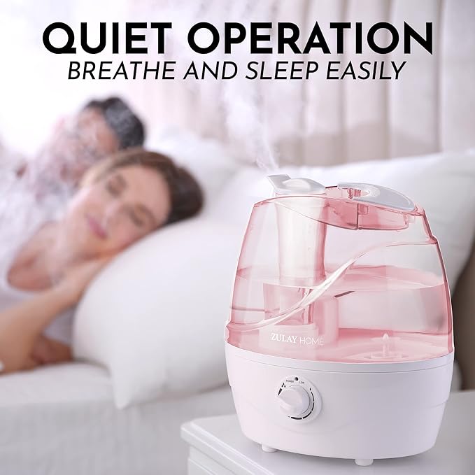 Zulay Home Cool Mist Humidifiers For Bedroom (2.2L Water Tank) - Quiet Ultrasonic Humidifiers For Large Room with Auto Shutoff Feature - Air Humidifier For Plants, Nursery, Kids Room (Pink) - Image 3