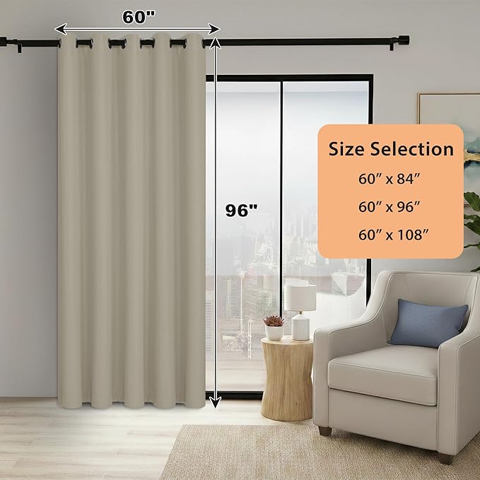 BONZER Room Dividers Curtain - Room Darkening Privacy Noise Reduce Thermal Insulating Window Curtains for Bedroom Living Room Doorway, 96L x 60W Inch (8L x 5W ft), 1 Panel, Cream - Image 6