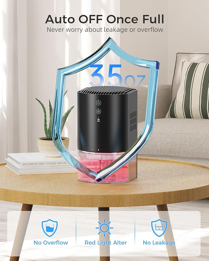 Small Dehumidifiers for Bathroom, Bedroom, Dorm Room, Home, RV, Closet, Wardrobe, Office, Portable Dehumidifier with Auto Shut Off, Auto Defrost, Colorful Light, Ultra Quiet, Energy Saving, 35 OZ - Image 2
