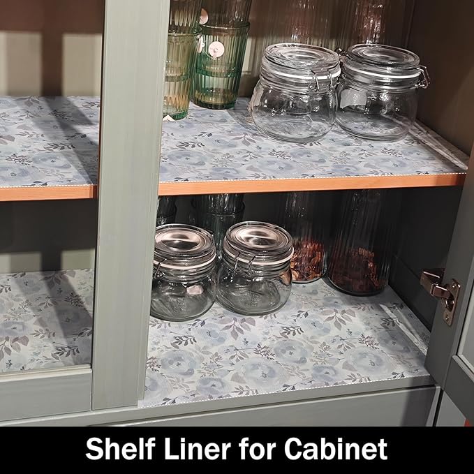 Blue Peony Shelf and Drawer Liner for Kitchen,Non-Adhesive and Strong Non-Slip Floral Cabinet Drawer Liners for Kitchen Shelf, Waterproof Cupboard Liners,Easy to Clean,12IN x 10FT - Image 7