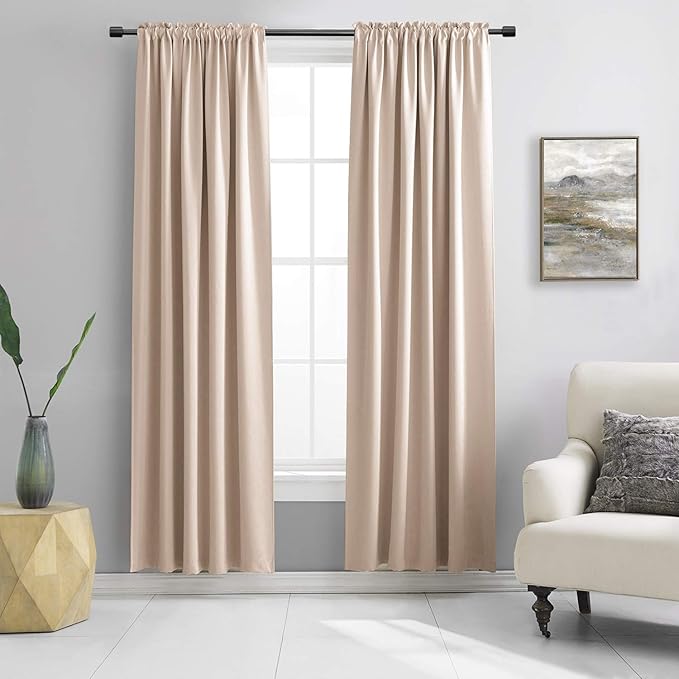 DONREN Warm Taupe Window Treatment Thermal Insulated Rod Pocket Blackout Curtains/Drapes for Bedroom(Rose Tan,Set of 2 Panels,52 by 84 Inch Length) by DONREN