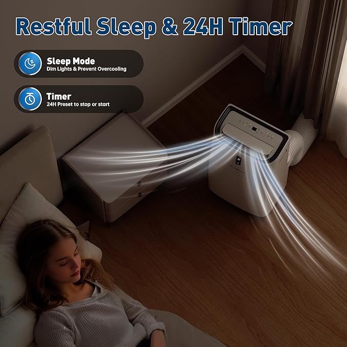 14,000 BTU Portable Air Conditioners Cool Up to 700 Sq.Ft, Cool, Heat, Dehumidifier & Fan 4 in 1 Air Conditioner for Room, Portable AC Unit with Remote/Sleep Mode/Auto Swing Fans/Self Evaporation - Image 7