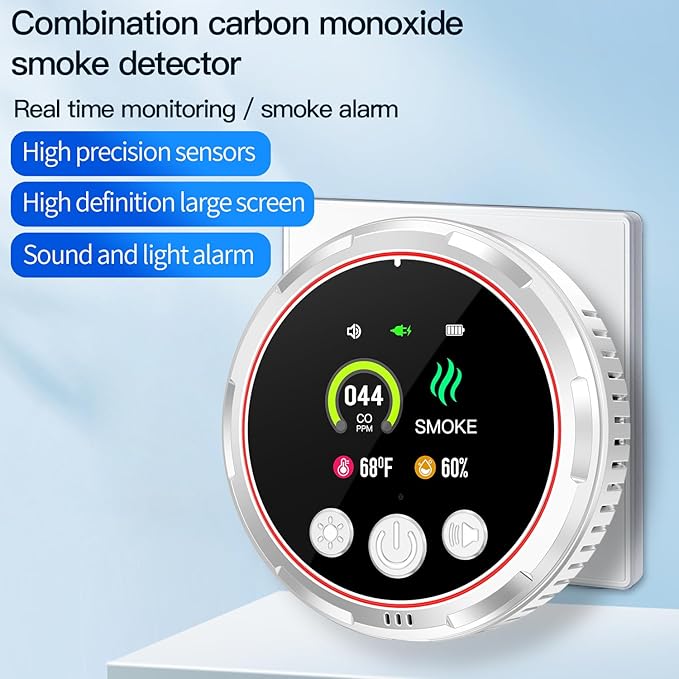4-in-1 Plug in Smoke & Carbon Monoxide Detectors Combo Built-in 1000mAh Backup Battery Plug&Play 85dB Alarm [CO Smoke Temp Humidity Combination] Senor for Home Hotel Travel (White, 1 Pack) - Image 3