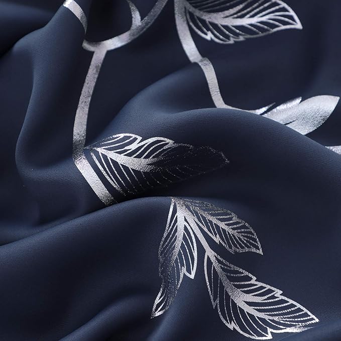 BUHUA Blackout Curtains 84 Inch Length 2 Panels Thermal Insulated Window Treatment for Bedroom Grommet Room Darkening Curtains with Wave Vine Printed (52 x 84 Inch, Navy Blue) - Image 5
