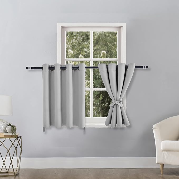 Hiasan RV Blackout Curtains for Bedroom, 52 x 30 Inches Long - Thermal Insulated & Light Blocking Window Curtains for Living Room, 2 Drape Panels Sewn with Tiebacks, Silver Grey - Image 2
