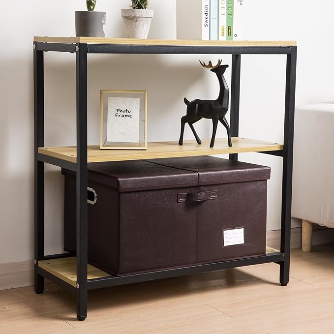 PRANDOM Collapsible Storage Box with Lid [3-Pack] Leather Fabric Foldable Storage Bin Organizer Container Basket Cube with Cover for Home Bedroom Closet Office Nursery Brown(22.8X15.7X11.8) - Image 2