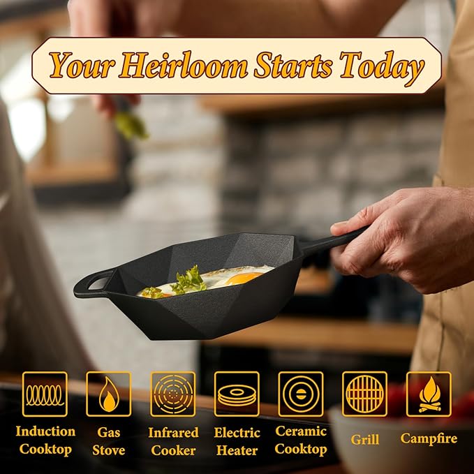 Dual-Layer Wood Stove Steamer/Humidifier + 6.5 Inch Octagon Cast Iron Skillet with Lid – Multi-Functional for Steaming, Frying, Baking & Stove - Image 4