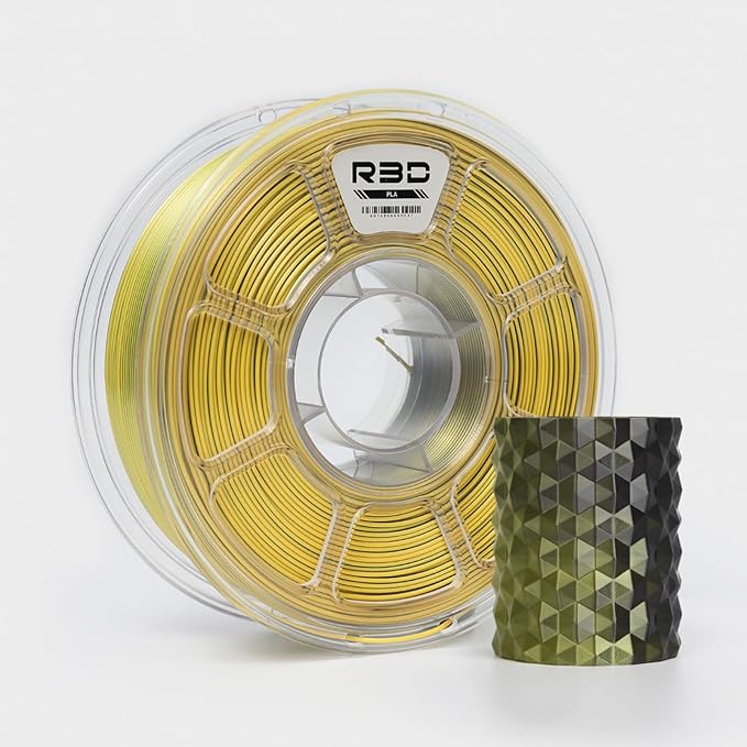 R3D Dual Color Silk PLA Filament, Co-Extrusion 3D Printer Filament 1.75mm, 30-370 mm/s High Speed PLA, Dimensional Accuracy +/- 0.02 mm, 1KG Plastic Spool (Silk Black-Yellow) by R3D
