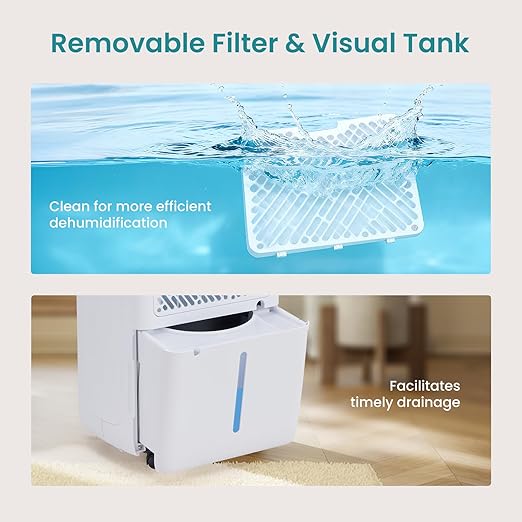 NEWBULIG 50Pints Dehumidifier with Drain Hose, 3,500 Sq.Ft Dehumidifier for Basement, 1.19 Gallon Tank, Low 41dB, Airflow Swing, Ideal Whole House Humidity Remover for Home, Bedroom & Bathroom - Image 6
