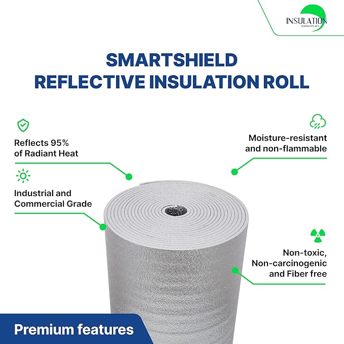 SmartSHIELD -10mm 48" x 25ft R22 Reflective Insulation roll, Foam Core Radiant Barrier, Thermal Insulation Shield - Foil / Foil - Image 3
