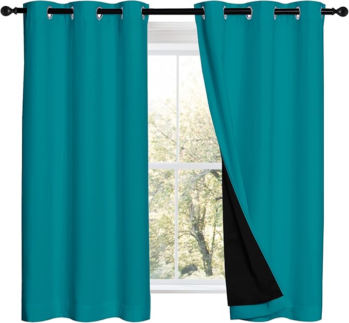 NICETOWN 100% Blackout Curtains 54 inches Long, Double-Deck Completely Blackout Window Treatment Thermal Insulated Lined Drapes for Small Window (Peacock Teal, 1 Pair, 42 inches Width Each Panel) - Image 2