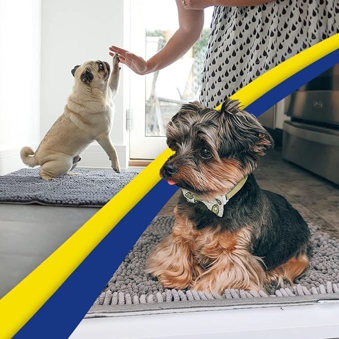 Muddy Mat® Pack of 3 Highly Absorbent Microfiber Dog Door Mat and Pet Rug, Non Slip Thick Washable Area Mat Soft Chenille for Kitchen Bathroom Bedroom and Outdoor - Grey Small, Medium & Large - Image 6