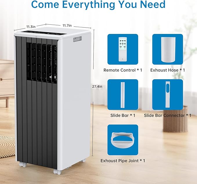 8000 BTU Portable Air Conditioner, 3 in 1 AC Unit Built-In Cool, Dehumidifier & Fan for Rooms Up to 350 Sq.Ft, Energy Saving AC with Remote/24H Timer for Dorms/Indoor Rooms, White and Black - Image 6