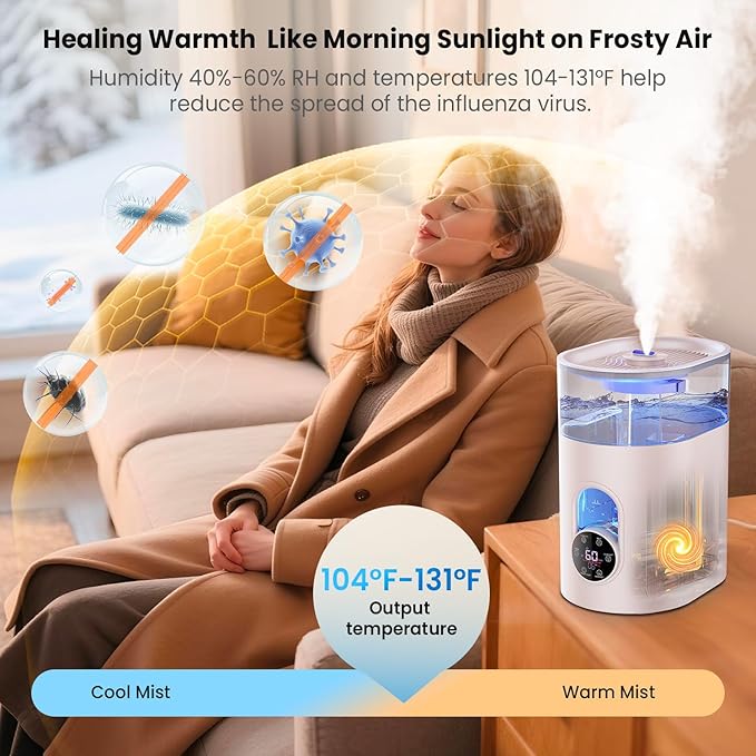 Humidifiers for Bedroom Large Room Home - GloryAir 6L Quiet Top Fill Cool & Warm Mist Humidifier with Smart Humidity Control, Remote Control, 7-Color Light, Humidistat, Oil Diffuser for Plants & Baby - Image 2