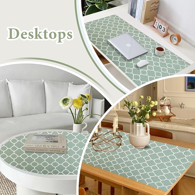 Shelf Liners for Kitchen Cabinets Non Adhesive Drawer Liner 17in x 20FT Light Green Quatrefoil Thickened Shelf Liner Strong Non-Slip Easy to Clean for Tool Box Refrigerator with Knife and Tape Measure - Image 8
