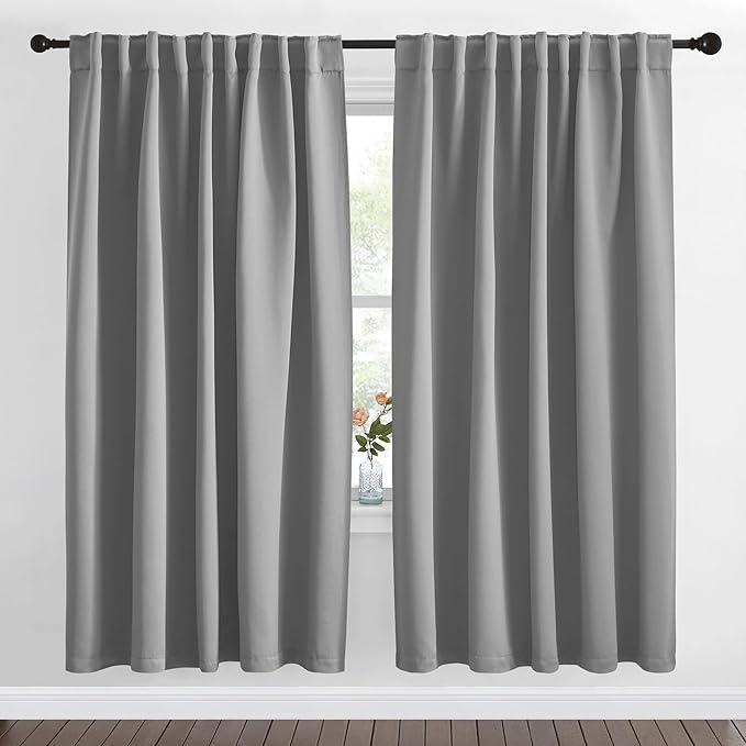 NICETOWN Blackout Curtain Panels Window Draperies - (Silver Grey Color) 62x72 inch, 2 Pieces, Insulating Room Darkening Blackout Drapes for Doorway Shower Bathroom Laundry Room Bifold Door by NICETOWN