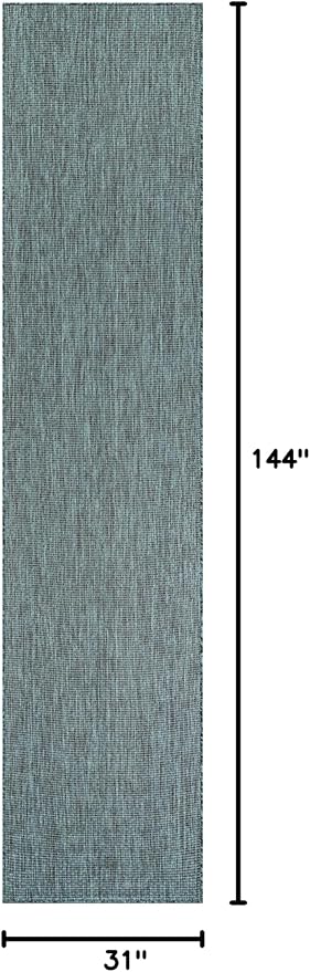 Unique Loom Outdoor Solid Collection Area Rug (2' 7" x 12' Runner Teal/Navy Blue) - Image 2