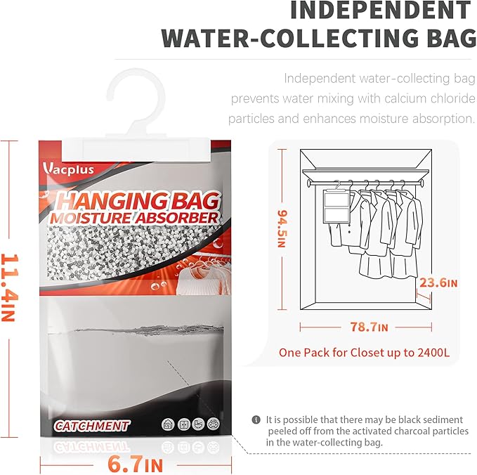 Vacplus Moisture Absorbers, Hanging Closet Dehumidifier Bags, Humidity Packs, Desiccant, Closet Dehumidifiers with Activated Charcoal, 10 Pack, 9.8 OZ - Image 6
