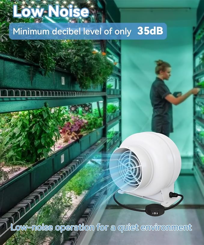 Artibear 3.5 Inch 168 CFM Inline Duct Ventilation Fan with 2 Speed Controller, Air Vent Blower for Hydroponic Grow Tent, Greenhouse, Workshop, Attics, Basement, Kitchens, White - Image 5